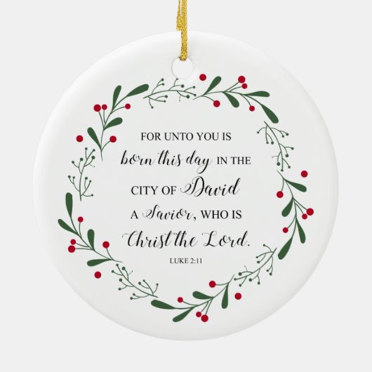クリスチャン・クリスマス・バイブル・バース・イエス・セイバー・ルーク セラミックオーナメント (裏面)