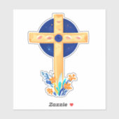 クリスチャン・クロスと花 シール (シート)