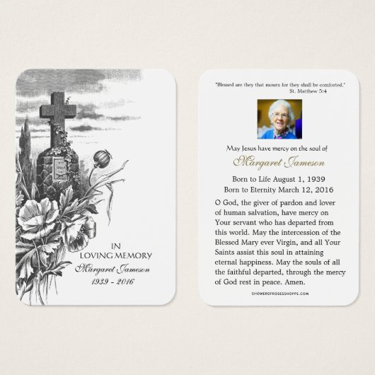 クリスチャン・クロス葬儀記念聖札 –  (正面&裏面)