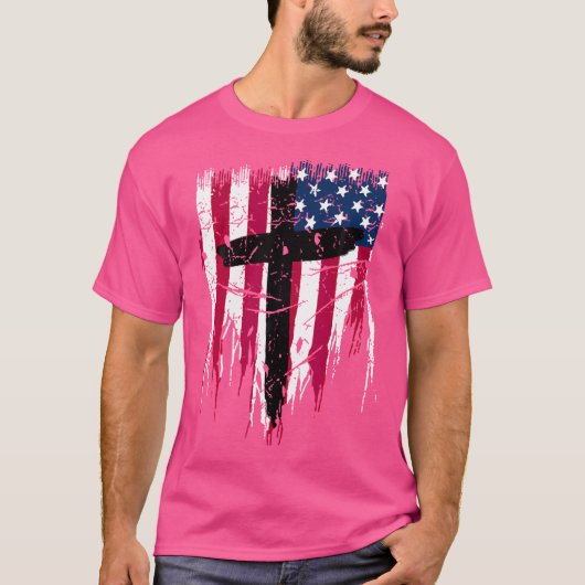 クリスチャン・クロス・イエズス米国国旗 Tシャツ (正面)