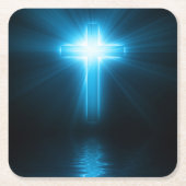 クリスチャン・クロス・イン・ブルーライト スクエアペーパーコースター (正面)