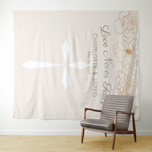 クリスチャン・クロス ゴールド フラワーズ ウェディング タペストリー (インサイチュ(横))