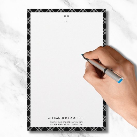 クリスチャン・クロス・バイブル聖句の名前ブラックプレイド 便箋
