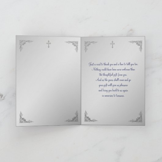 クリスチャン ネイビーとシルバーの花柄のサンキューカード サンキューカード (内部)