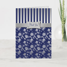 クリスチャン ネイビーとシルバーの花柄のサンキューカード サンキューカード