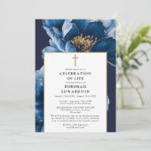 クリスチャン・ネイビー・ブルーお祝い・オブ・ライフ・フォト 招待状 (スタンド正面)