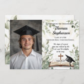 クリスチャン・バイブル聖句の写真卒業 招待状 (正面/裏面)