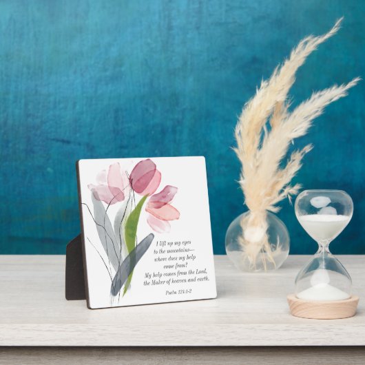 クリスチャン・バイブル・バース私の目を持ち上げるピンクのフローラ フォトプラーク (インサイチュ)