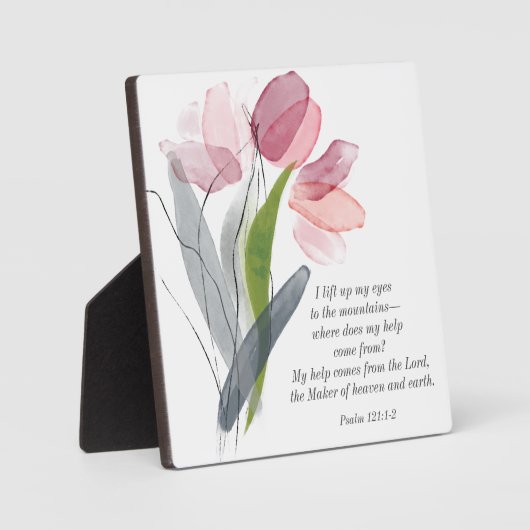 クリスチャン・バイブル・バース私の目を持ち上げるピンクのフローラ フォトプラーク (正面)