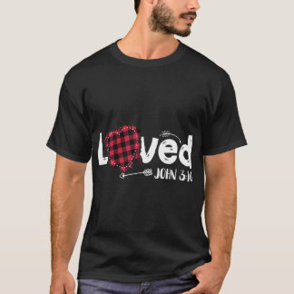 クリスチャン・バレンタイン - 赤いチェック柄のハート - Loved John 316 Tシャツ