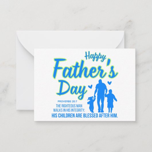 クリスチャン ブルー 喜びの父の日 箴言20:7 ノートカード (正面)