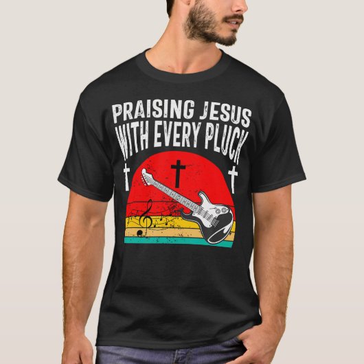 クリスチャン・ベースギタリスト 崇拝するイエス様 Tシャツ (正面)