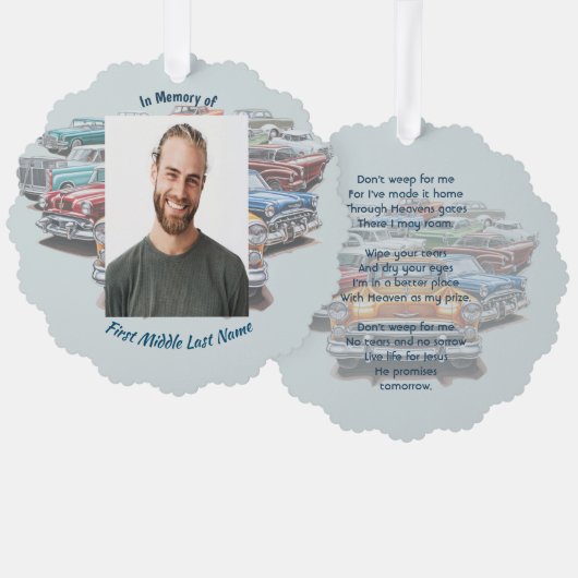 クリスチャン メモリアル 記念 クラシック ヴィンテージ カー オーナメントカード (正面/裏面)