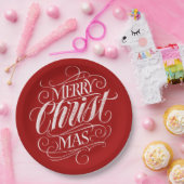 クリスチャン メリークリスマス チョークレタリング 赤 ペーパープレート (パーティー)