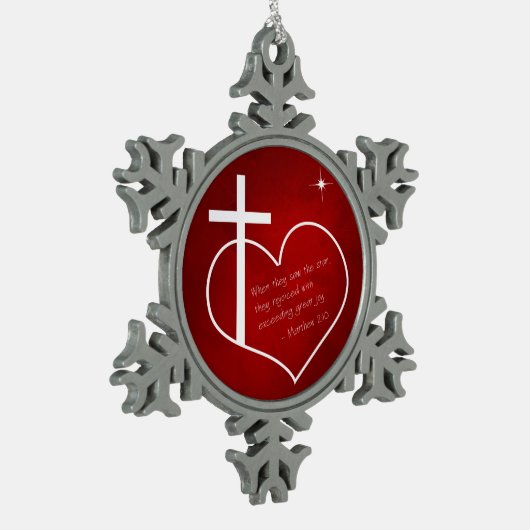 クリスチャン・メリークリスマス・レッド スノーフレークピューターオーナメント (左)