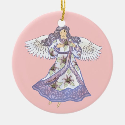 クリスチャン・ユリの花天使 セラミックオーナメント (正面)