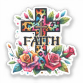 クリスチャン・レインボー・信仰クロス シール (正面)