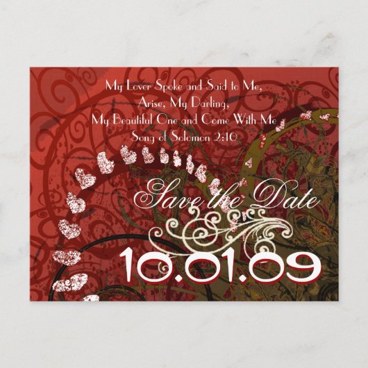 クリスチャン – 日付を保存ブルゴーニュのハート- 案内ポストカード (正面)