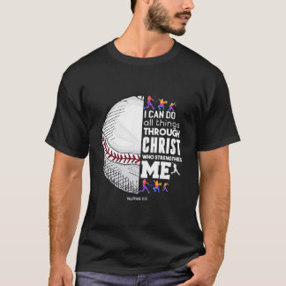 クリスチャン+野球+私はキリストによってすべてのことをなし得ます Tシャツ