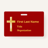 クリスチャン・金ゴールド・クロス付きネーム・バッジ バッジ (正面)