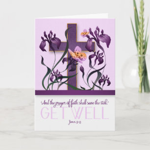 クリスチャンGet Well James 5 Cross and Purple Iris カード
