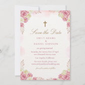 クリスチ伝統的ンピンクフローラカソリッ結婚クス セーブザデート (正面)