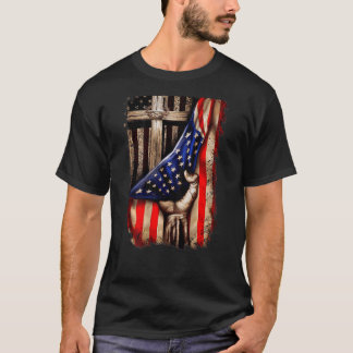 クリスチ男性へア女子ア誇りを持ったメリカ国旗 Tシャツ