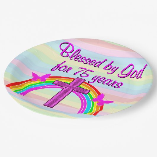 クリスチ賛美ャンバイゴッド75誕生日紙プレート ペーパープレート (アングル)