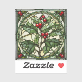 クリスティマスのステンドグラス：ユール（キリスト降誕祭）ホリービニールシール シール