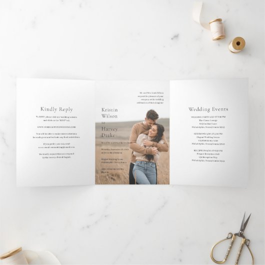 クリスティン写モダン真結婚の 三つ折り招待状 (内部)