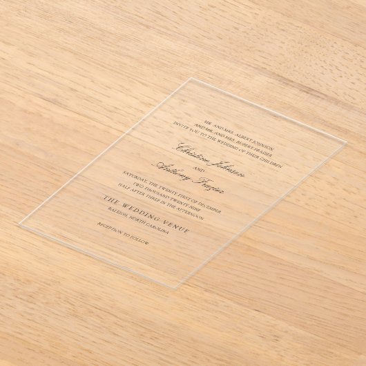 クリスティーン伝統的エレガントな結婚式 アクリル招待状 (レイダウン)