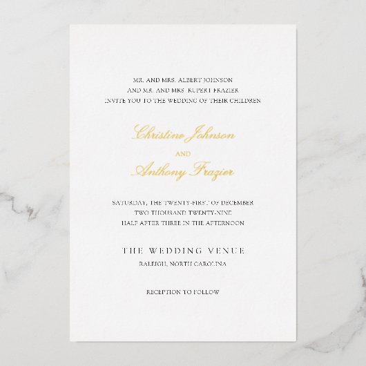 クリスティーン伝統的エレガントな結婚式 箔招待状 (正面)