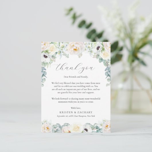 クリステンホワイトフローラウェディングレセプションサンキュー ポストカード (スタンド正面)