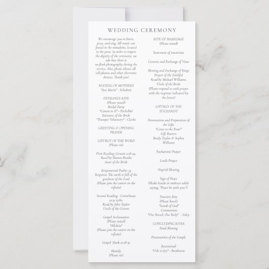 クリステン白カソリッ結婚ク教会の式プログラム (裏面)