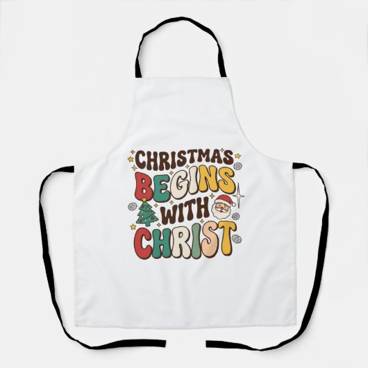 クリストが始まりのクリスマス ツリー デザイン サンタクロース エプロン (正面)