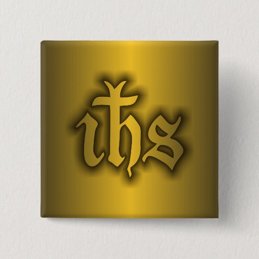 クリストグラム(IHS)金ゴールド 缶バッジ (正面)
