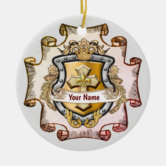 クリストス・クロス・シールドの姓 セラミックオーナメント (正面)