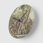 クリストファー・コロンバス（1451年～1506年）とアメリ先住民 ラウンド壁時計 (傾斜)