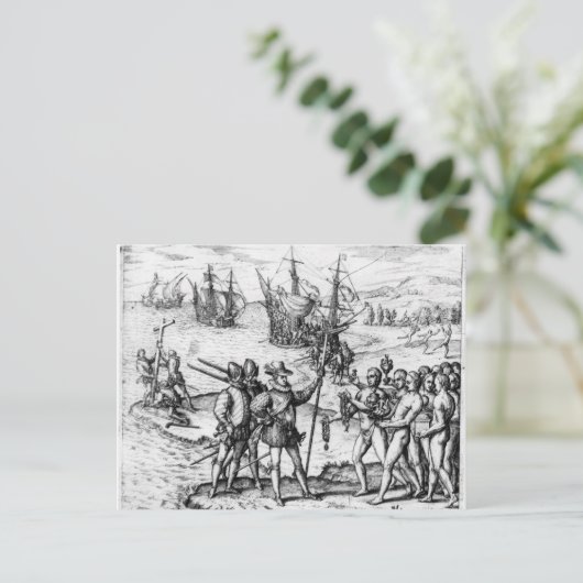 クリストファー・コロンブスがプレゼントを受け取る ポストカード (スタンド正面)