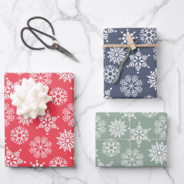 クリストマストスノーフレークレッドグリーンブルーパターン ラッピングペーパーシート