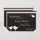 クリスバイオレットティール(緑がかった色)ラブバードが日付を保存 セーブザデート (正面/裏面)