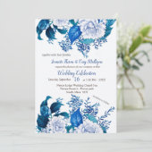 クリスパイホワイトの白いローズブルーの花 招待状 (スタンド正面)