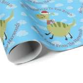 クリスパーソナライズされたス飛んでいる・グリーン恐竜 ラッピングペーパー (ロールコーナー)