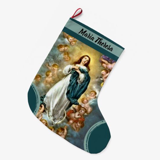 クリスパーソナライズされたマスヴァージンマリアサンプション ラージクリスマスストッキング (正面 (吊り時))