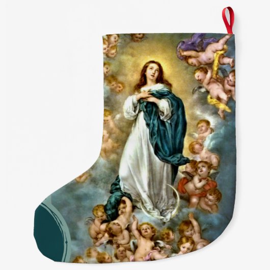 クリスパーソナライズされたマスヴァージンマリアサンプション ラージクリスマスストッキング (裏面)