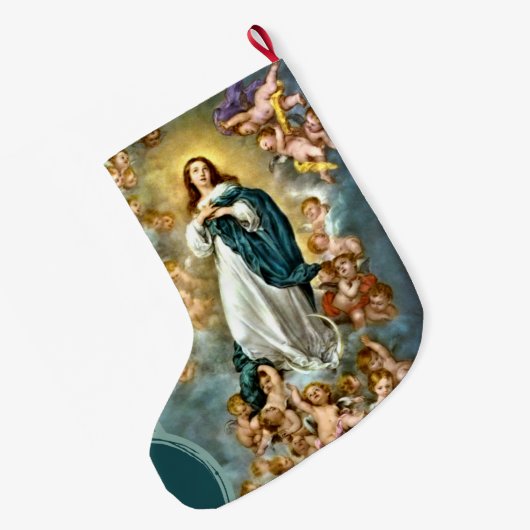 クリスパーソナライズされたマスヴァージンマリアサンプション ラージクリスマスストッキング (裏面 (吊り時))