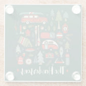 クリスパーソナライズされた素朴スマスキャンピングレイクハウス ガラスコースター (裏面)