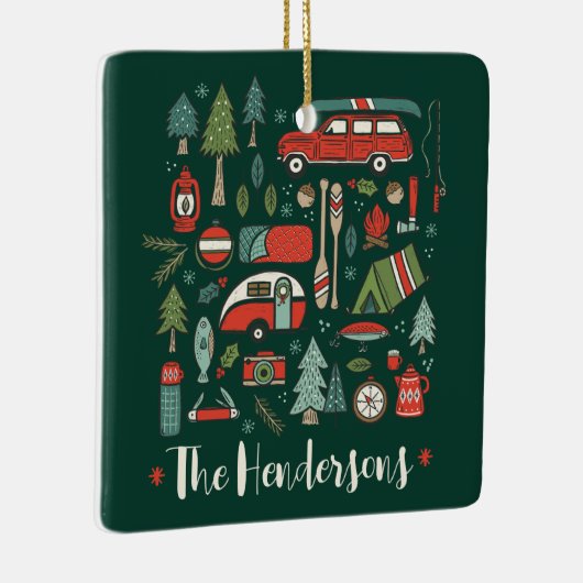 クリスパーソナライズされた素朴スマスキャンピングレイクハウス セラミックオーナメント (右)