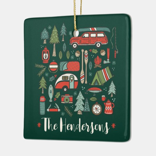 クリスパーソナライズされた素朴スマスキャンピングレイクハウス セラミックオーナメント (左)