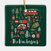 クリスパーソナライズされた素朴スマスキャンピングレイクハウス セラミックオーナメント (正面)